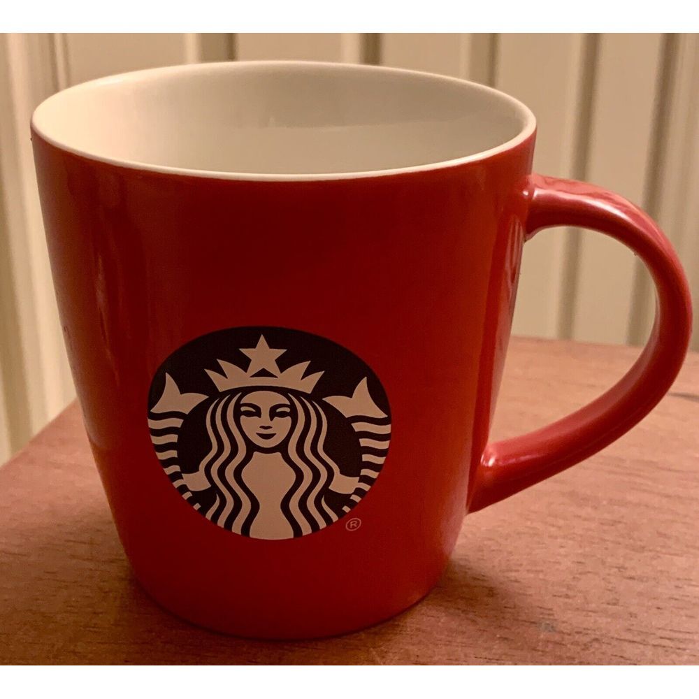 Starbucks 12 oz Solid Red, White Inside, Green Siren Logo Coffee Mug Cup